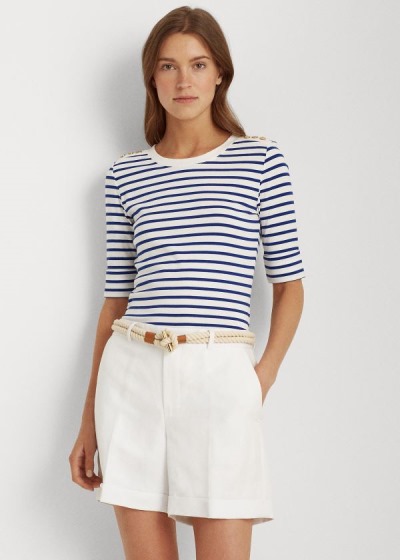 Top Ralph Lauren Striped Elbow-Sleeve Mulher 37861-UBFN